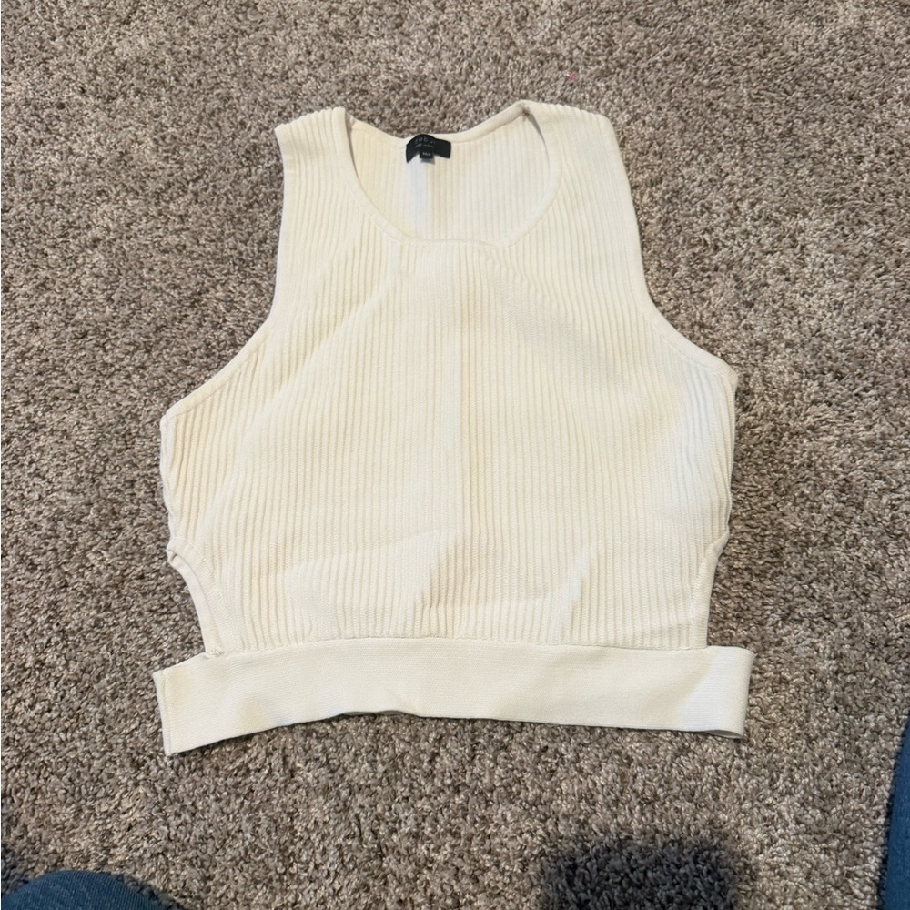 debut Ribbed Scoop Neck Crop Tank - Cream